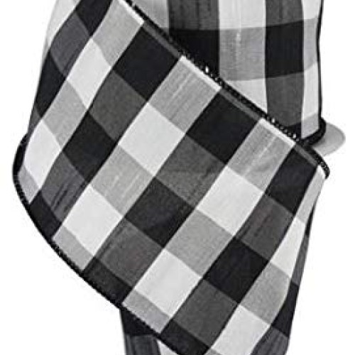4 Black White Plaid Ribbon - Buffalo Plaid Wired Ribbon - Christm...