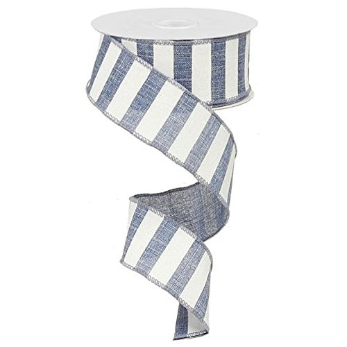 Denim Blue White Striped Fabric Burlap Wired Ribbon 1.5 Inches x ...