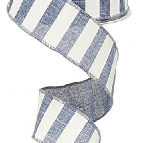Denim Blue White Striped Fabric Burlap Wired Ribbon 1.5 Inches x ...