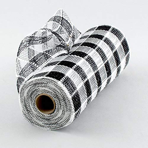 Plaid Check Deco Poly Mesh Ribbon- 10 x 10 Yards Black, White