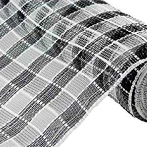 Plaid Check Deco Poly Mesh Ribbon- 10 x 10 Yards Black, White