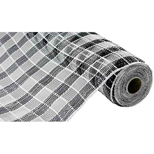 Plaid Check Deco Poly Mesh Ribbon- 10 x 10 Yards Black, White