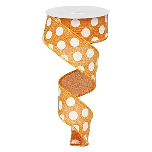Polka Dot Wired Edge Ribbon 1.5, Orange White - 10 Yards