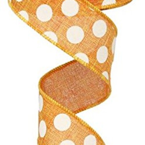 Polka Dot Wired Edge Ribbon 1.5, Orange White - 10 Yards