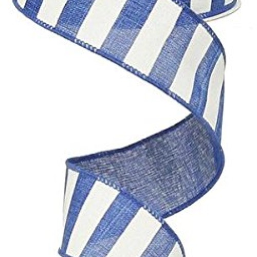 Royal Blue White Striped Fabric Burlap Wired Ribbon 1.5 Inches x ...