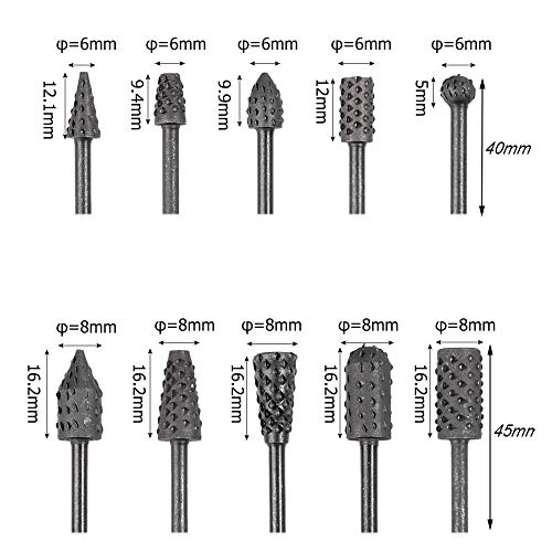 Eyech 10pc 1/83mm Shank Carbon Steel Rotary Burr Rasp Set Wood...