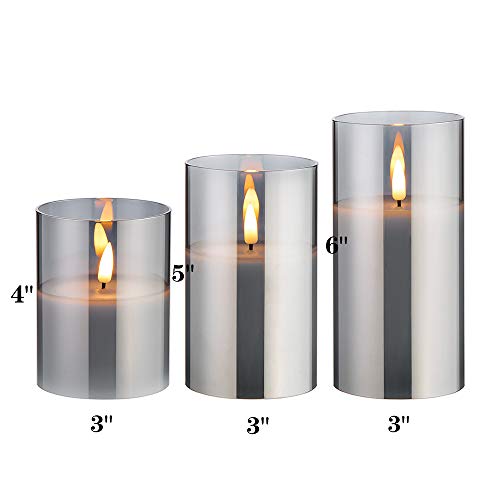 Eywamage Silver Grey Glass Flameless Candles with Remote, Flickeri...
