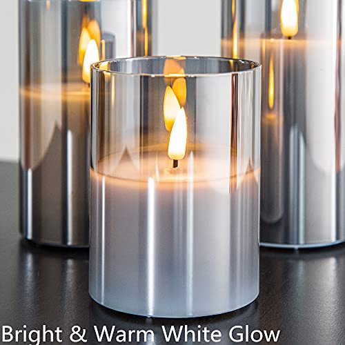 Eywamage Silver Grey Glass Flameless Candles with Remote, Flickeri...