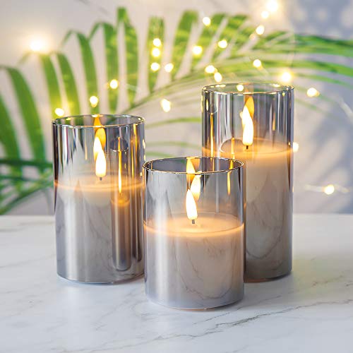 Eywamage Silver Grey Glass Flameless Candles with Remote, Flickeri...