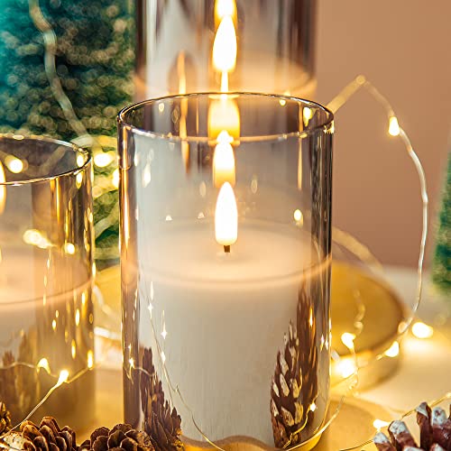 Eywamage Silver Grey Glass Flameless Candles with Remote, Flickeri...