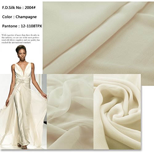 F.D.silk 100% Pure Silk Chiffon Fabric By the Yard, 48 Colors, Cha...