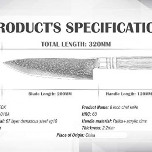 8 InchChef Knife,FANTECK Kitchen Knife VG10 Damascus Professiona...
