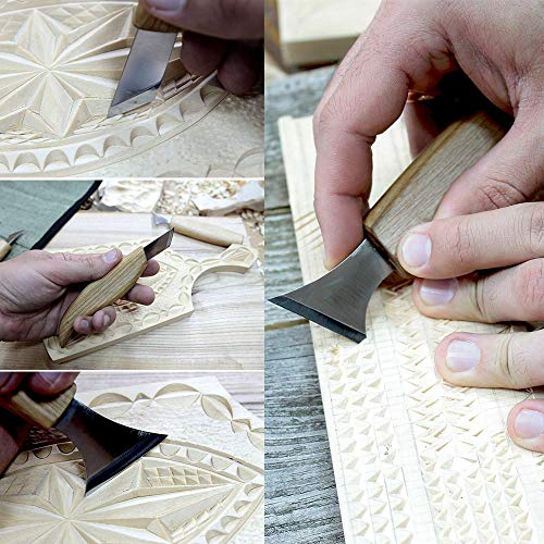 Woodworking Chisels Set, Geometric Wood Carving Tools with Roll Kn...