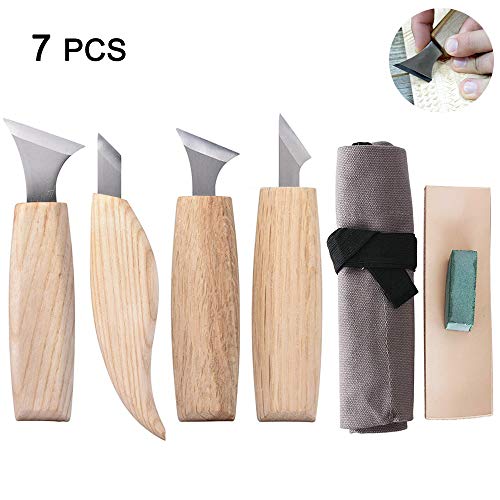 Woodworking Chisels Set, Geometric Wood Carving Tools with Roll Kn...
