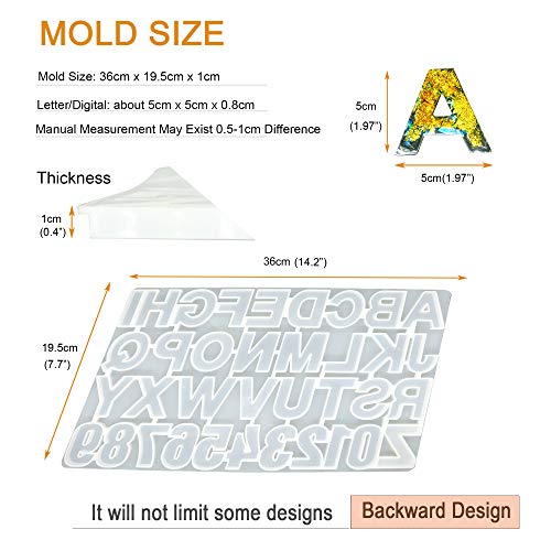 Letter Resin Molds Backward,Alphabet Number Silicone Molds for Res...