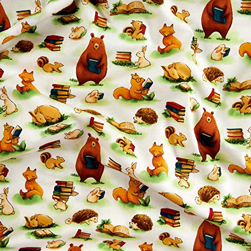 Paintbrush Studios Forest Fables Animals & Books White Quilt Fabri...