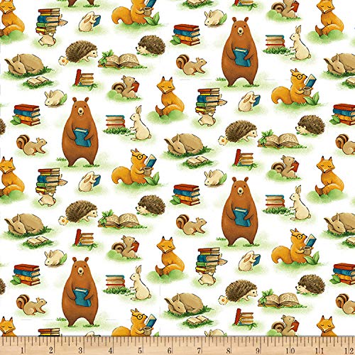 Paintbrush Studios Forest Fables Animals & Books White Quilt Fabri...