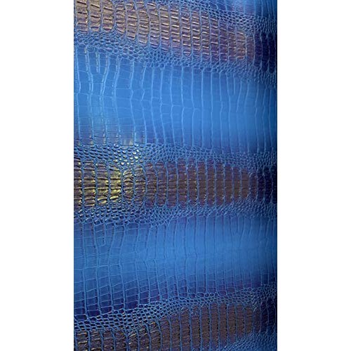 Dark Blue Large Scale Crocodile Skin Faux Fake Leather Vinyl Fabri...