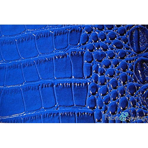 Dark Blue Large Scale Crocodile Skin Faux Fake Leather Vinyl Fabri...