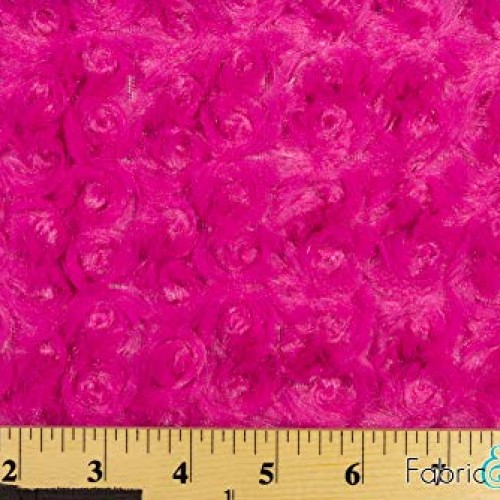 Hot Pink Minky Swirl Rose Blossom Ball Rosebud Plush Fur Fabric Po...
