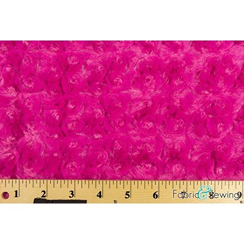 Hot Pink Minky Swirl Rose Blossom Ball Rosebud Plush Fur Fabric Po...