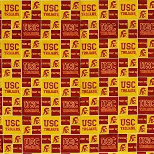 USC Trojans Football Checkered Sheeting Fabric Cotton 4 Oz 44-45