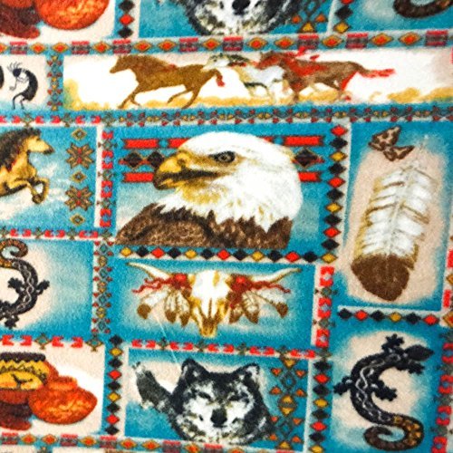 Native American Eagle Wolf Horse Anti Pill Animal Theme Fleece Fab...