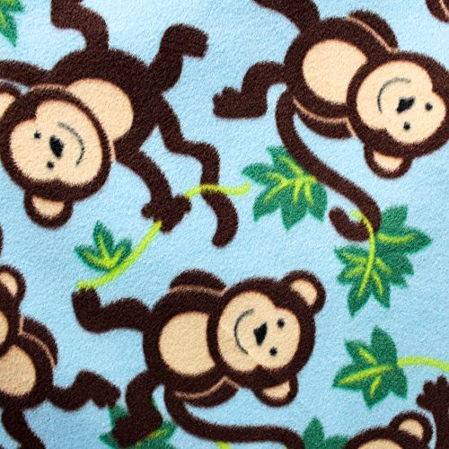 Sky Blue Monkey Vines Anti Pill Animal Theme Fleece Fabric, 60 In...