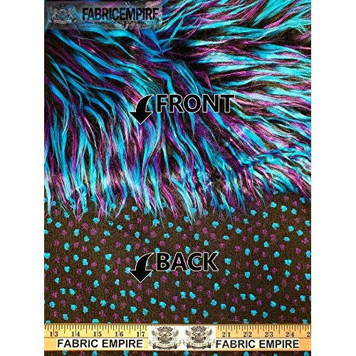 Faux Fake Fur Fabric Long Pile 3 Tone Spike Black Turquoise Purple...