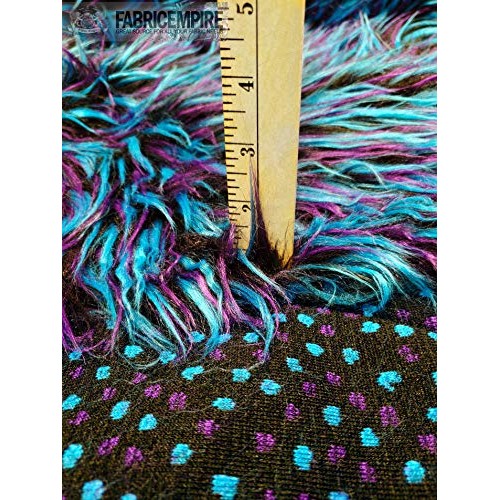 Faux Fake Fur Fabric Long Pile 3 Tone Spike Black Turquoise Purple...