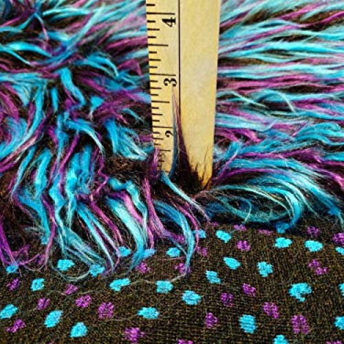 Faux Fake Fur Fabric Long Pile 3 Tone Spike Black Turquoise Purple...
