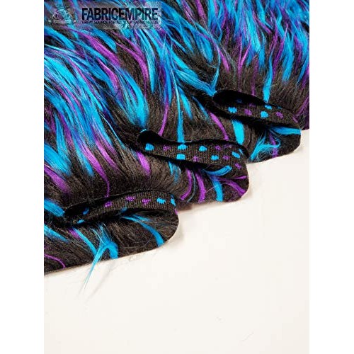 Faux Fake Fur Fabric Long Pile 3 Tone Spike Black Turquoise Purple...