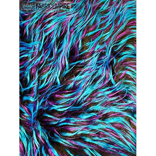 Faux Fake Fur Fabric Long Pile 3 Tone Spike Black Turquoise Purple...