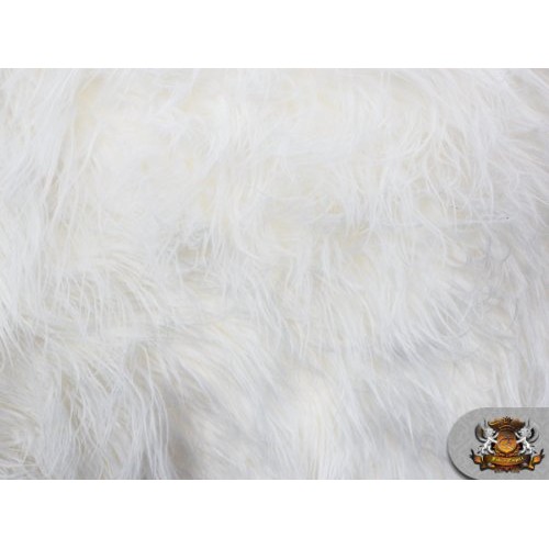 Faux/Fake Fur Mongolian Fabric Sold by The Yard White