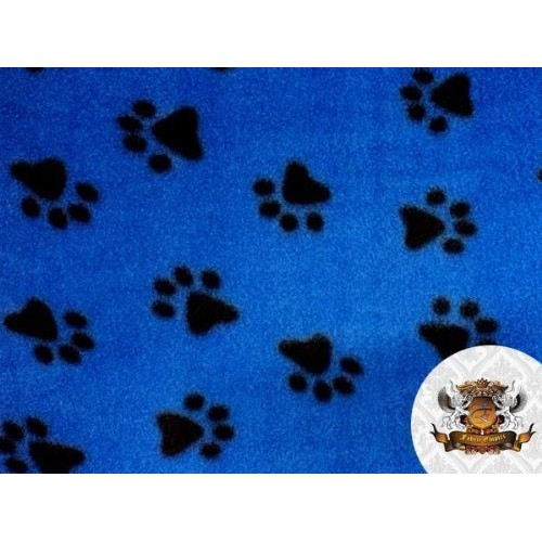 Fleece Fabric Printed Animal Print Pawprint Royal Blue Fabric by T...