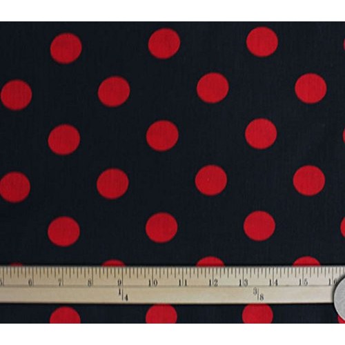 Polycotton Fabric Printed Polka DOTS RED - Black Background / 60 ...