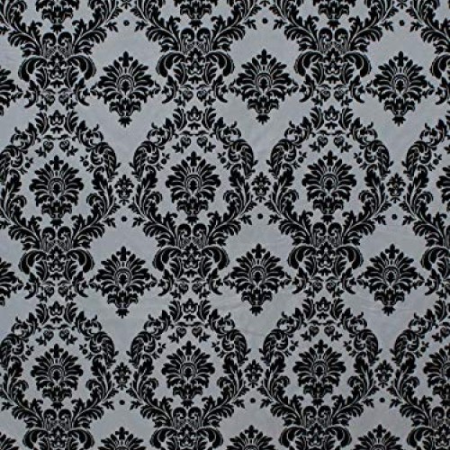 Taffeta Damask Flocking Fabric 58 Wide Sold by The Yard Black Gray