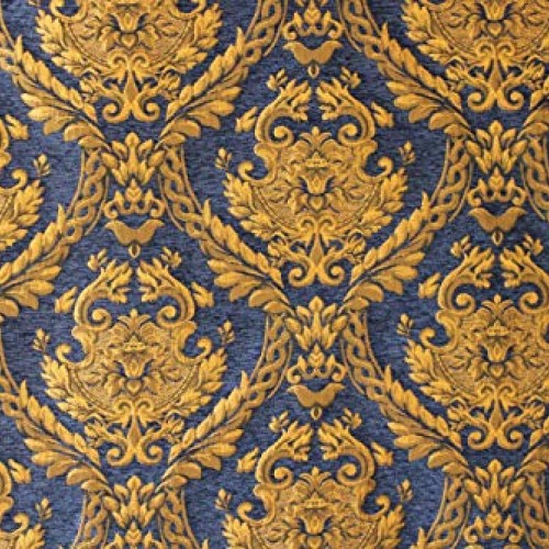Damask Tapestry Chenille Fabric - Upholstery Fabric,Blue/Gold - 60...