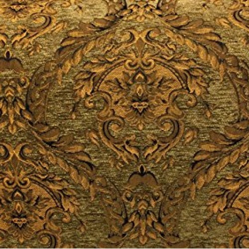 Damask tapestry chenille fabric - upholstery fabric, olive green /...