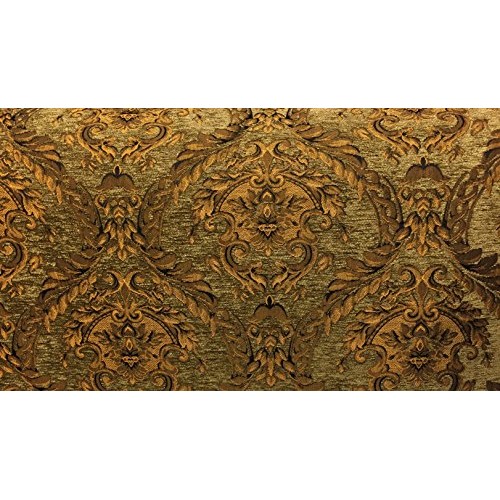 Damask tapestry chenille fabric - upholstery fabric, olive green /...