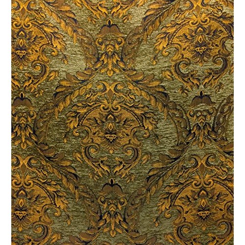 Damask tapestry chenille fabric - upholstery fabric, olive green /...