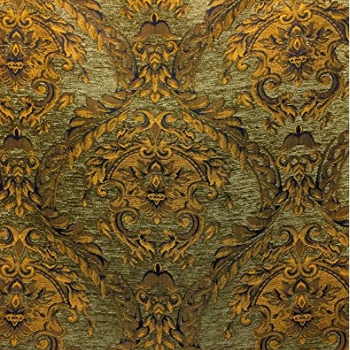 Damask tapestry chenille fabric - upholstery fabric, olive green /...