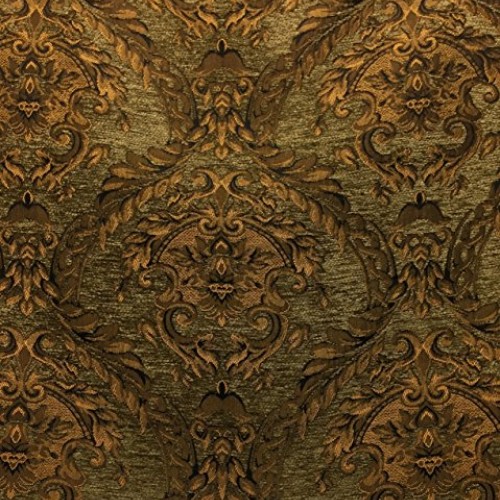 Damask tapestry chenille fabric - upholstery fabric, olive green /...