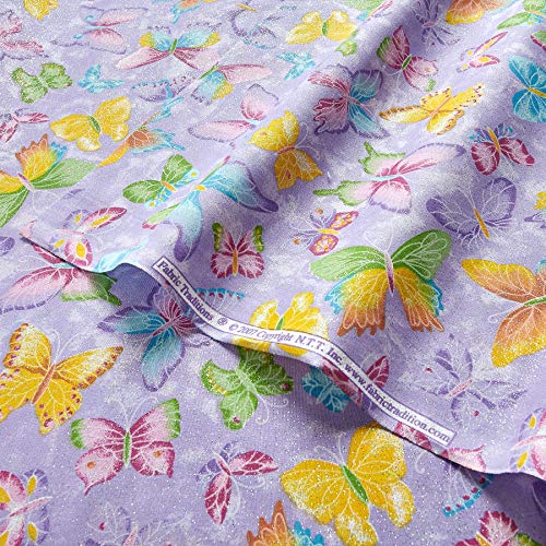 Fabric Traditions Butterflies Glitter Purple Fabric By The Yard