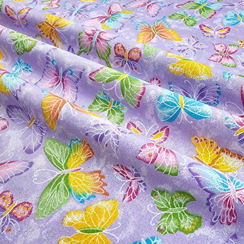 Fabric Traditions Butterflies Glitter Purple Fabric By The Yard