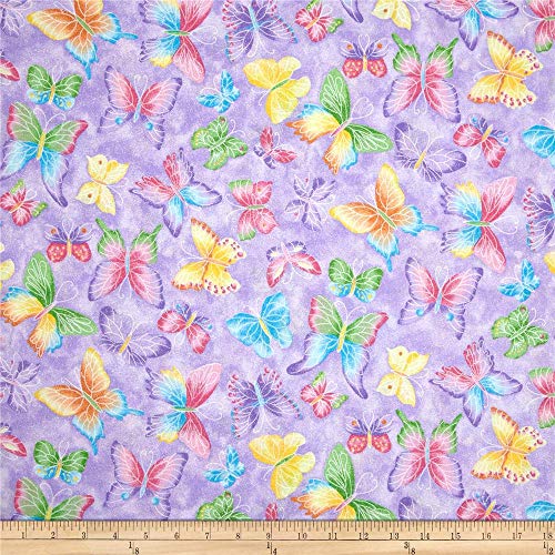 Fabric Traditions Butterflies Glitter Purple Fabric By The Yard