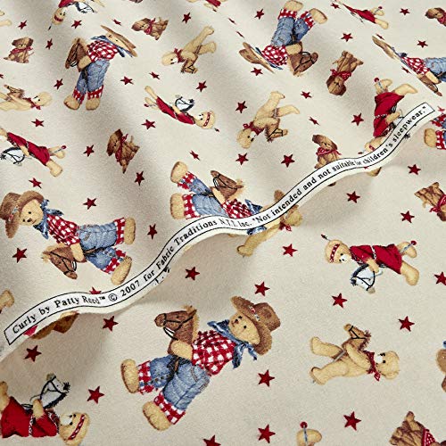 Fabric Traditions Flannel Tossed Cowboy Bears Ivory/Multi Fabric B...