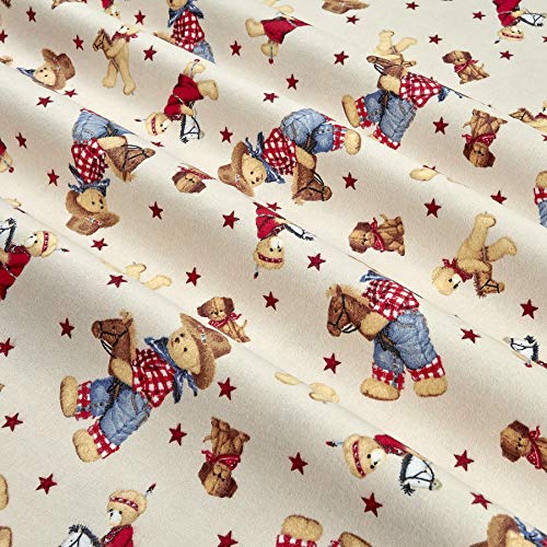 Fabric Traditions Flannel Tossed Cowboy Bears Ivory/Multi Fabric B...
