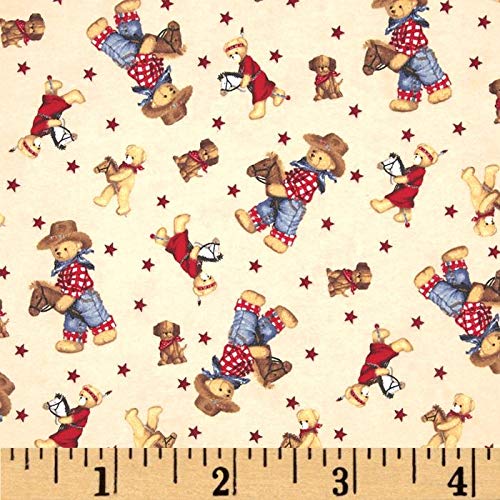Fabric Traditions Flannel Tossed Cowboy Bears Ivory/Multi Fabric B...