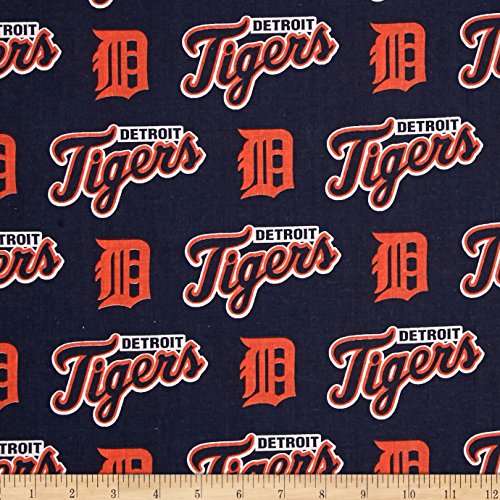 Fabric Traditions MLB Cotton Broadcloth Detroit Tigers y, Orange/Nav